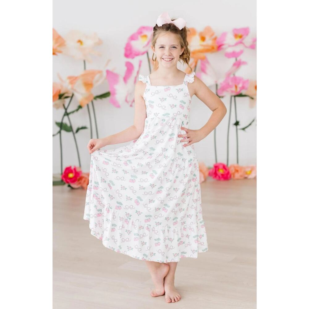 Mila & Rose Berries & Bows Ruffle Maxi Dress NWT size 7/8